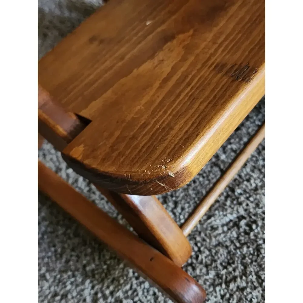 FOLDING Solid Wood Vtg Child Doll Rocking Chair Heart Shape Cottage Core Country